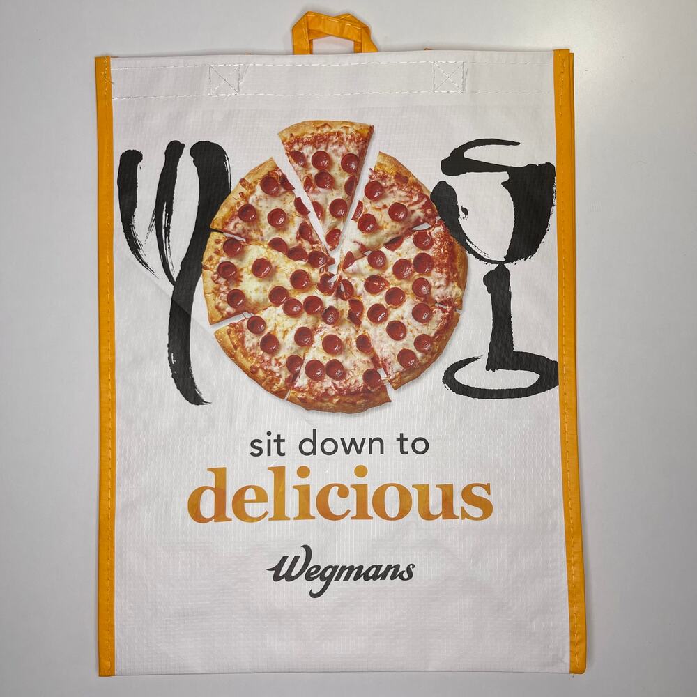 Wegmans Grocery Supermarket Pizza Night Reusable Tote Bag White Black Orange NWT